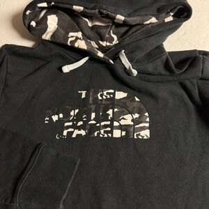 The North Face‎ Black Hoodie Camo Logo Drawstring Pullover Athleisure
